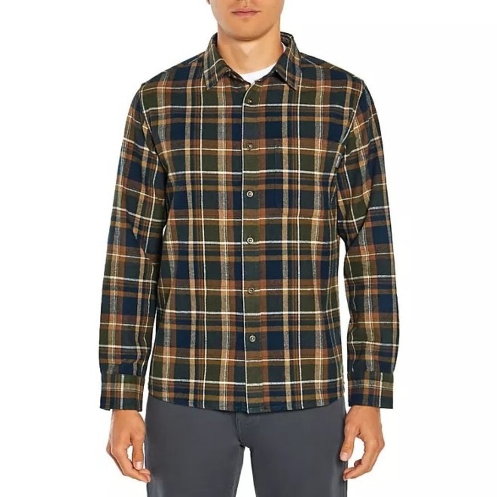 Eddie Bauer Men's Shirt S Long Sleeve Bristol Flannel Shirt Tan Green Size S